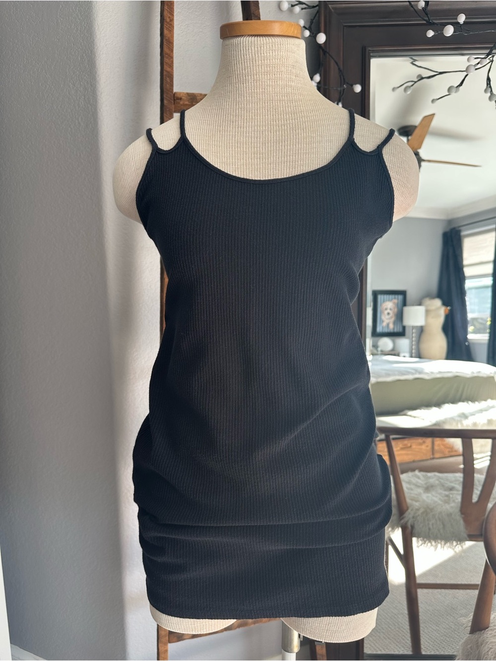 Zara black double strap ribbed tank top, size large - Picture 3 of 9